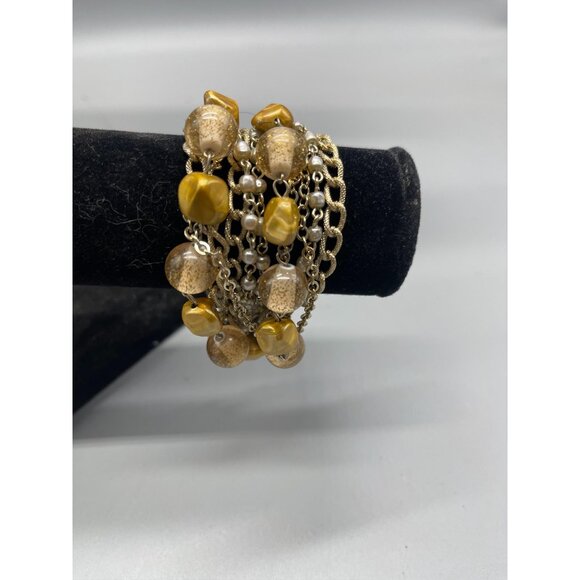 Costume jewelry Bracelet Gold Clasp Gold and Silver Beads Gold Chains 6.5" READ - Picture 5 of 5